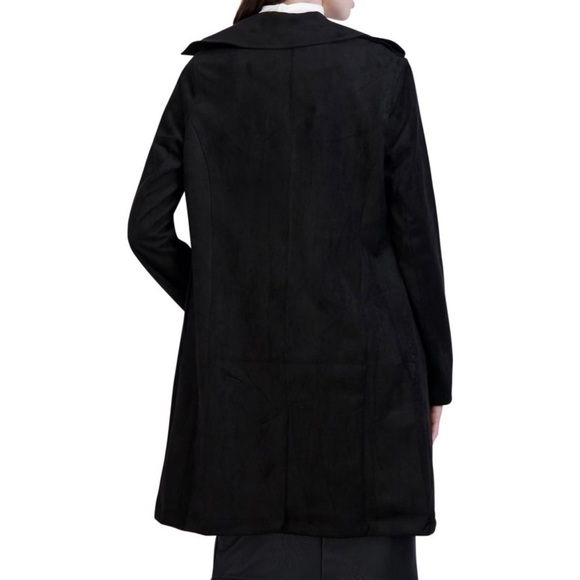 Women's Faux Suede Black 
Trench Coat - Picture 2 of 3